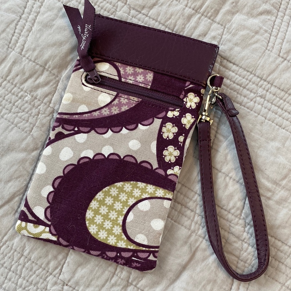 Thirty-one pinch top purse glasses case wristlet strap plum patchwork paisley